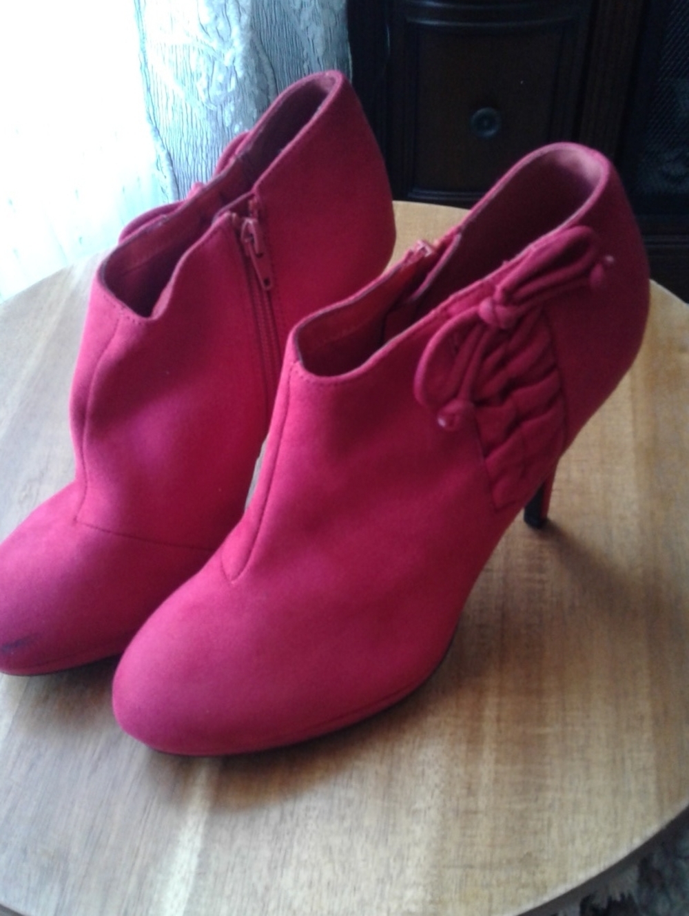 Impo Red Suede-Look Ankle Booties with Side Knot Detail